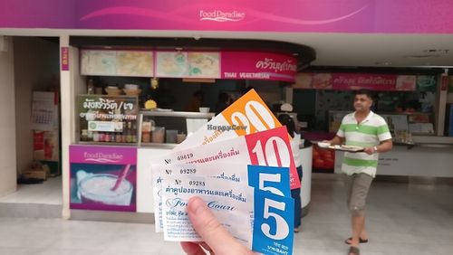 Kran Boom (Thai Vegetarian) Menu has the stall name on the cover, and Thai + English inside  at Kran Boom Modern Thai in Bangkok