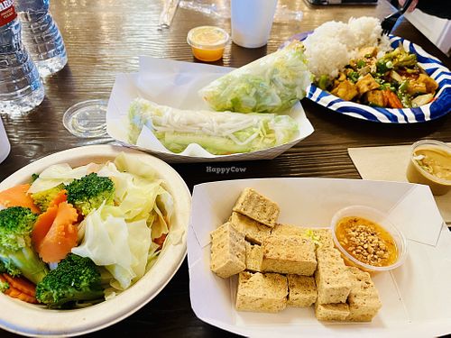Steamed veggies, tofu, fresh spring rolls, cashew veggies   at Line Thai Cafe in Alpine