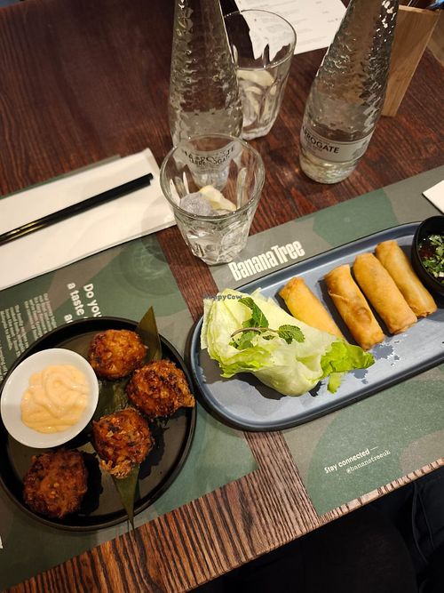 Sweetcorn fritters and spring rolls #Veganuary at Banana Tree in Reigate