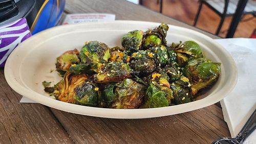 maple miso brussels. omg. so good. tangy citrus like flavor. yummy! at The Joint in Colorado Springs
