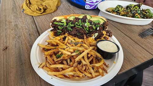 g.love (bulgogi shiitake mushrooms,Kim chi), parmesan truffle fries, rosemary aioli. so good. yum, yum, yummy at The Joint in Colorado Springs