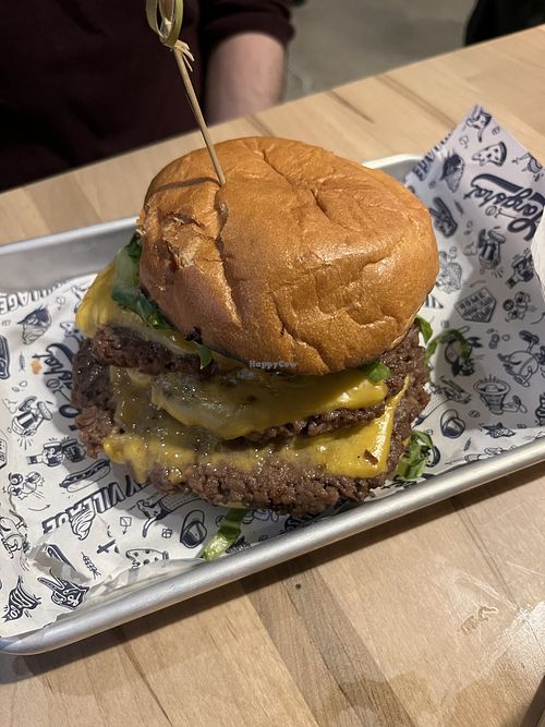 This was the impossible smash burger with triple patties. Not my taste but my husband enjoyed it.   at Left Field Brewery in Toronto