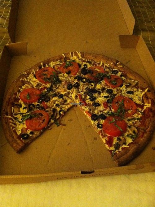 Vegan pizza on acai crust at RedBrick Pizza in Bakersfield