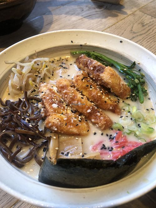 The vegan tonkotsu with tofu karage   at Noodle Brat in London