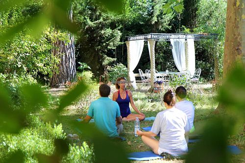 Yoga meditation in the garden at Bio BnB Villa Medicea Lappeggi in Florence