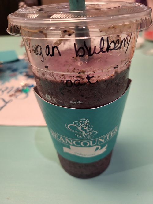 Vegan Blueberry Smoothie with oat milk at The Beancounter Coffeehouse & Drinkery in Burlington