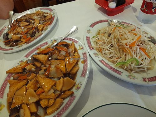 Bamboo shoots & water chestnuts, tofu salteado, vegetable chop suey at Internacional Chinese Restaurant in Altea