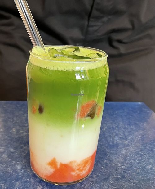 Strawberry iced matcha with coconut milkk  at Neosociety Munich in Munich