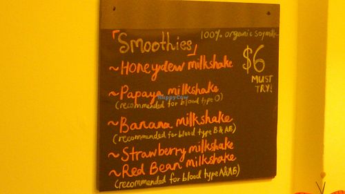 Smoothies menu at Veggie Cottage in Central Singapore