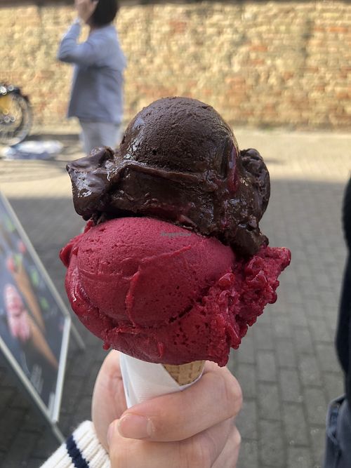 Zartbitterschokolade und Johannisbeere😄 at Eismanufaktur Englert in Speyer