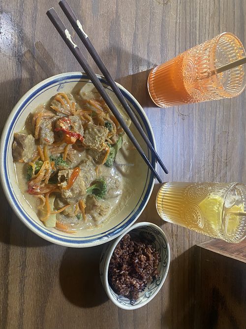 Try the tempeh with peanut ginger saucee  at Ninh Bình Bamboo Farmstay in Ninh Binh