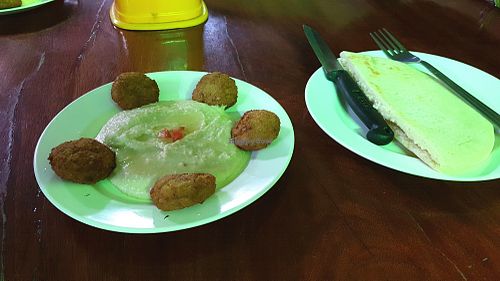 Hummus, falafel and pita bread at Mama Sababa in Vang Vieng