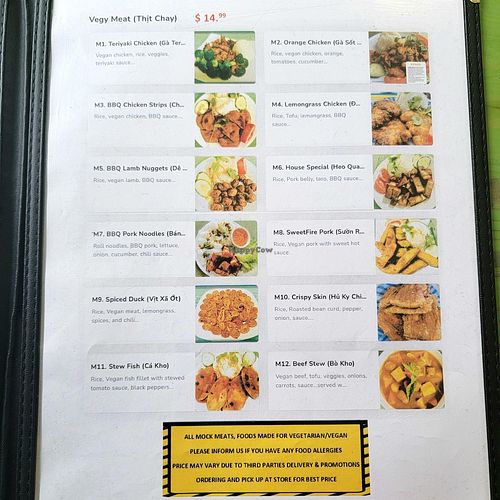 Menu at Van Hanh Restaurant in Portland