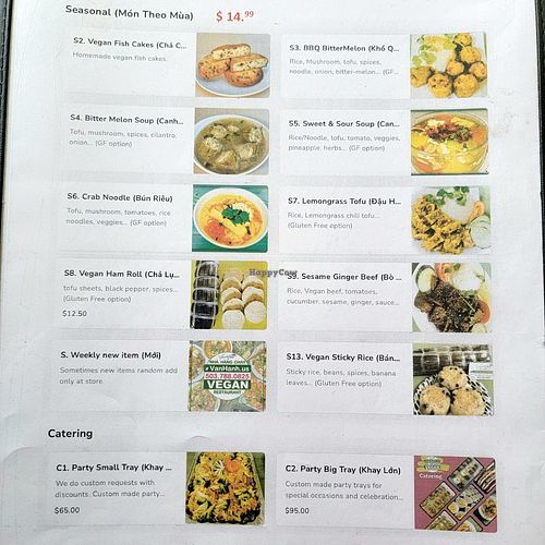 Menu at Van Hanh Restaurant in Portland