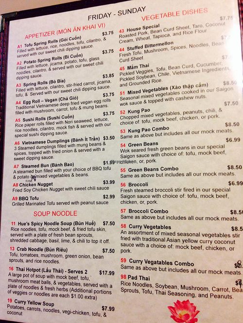 Weekend menu part 1 at Van Hanh Restaurant in Portland