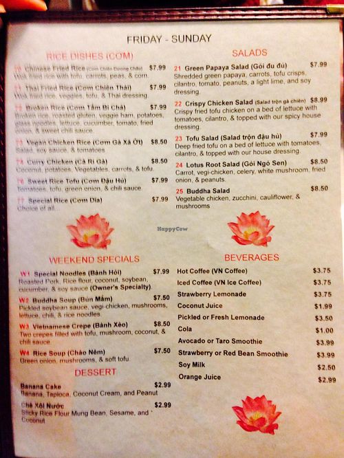 Weekend menu part 2 at Van Hanh Restaurant in Portland