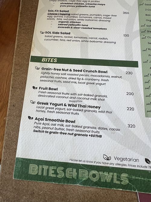 vegan acai bowl and fruit bowl  at SOL in Surat Thani