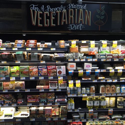 veggie sausages and vegan cheese at Whole Foods Market in Mishawaka