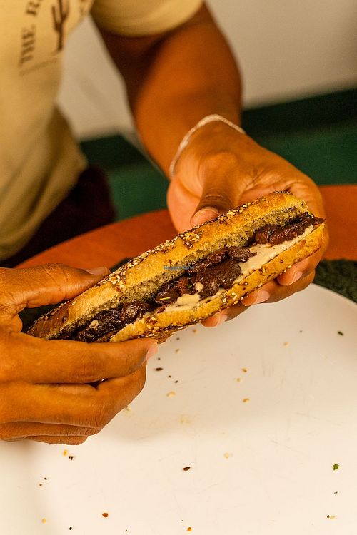 Vegan baguette with mushrooms and vegan cheese at Fauno in Natal