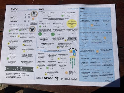 Menu in English and Spanish   at Homies! Café & Restaurante in Vejer De La Frontera