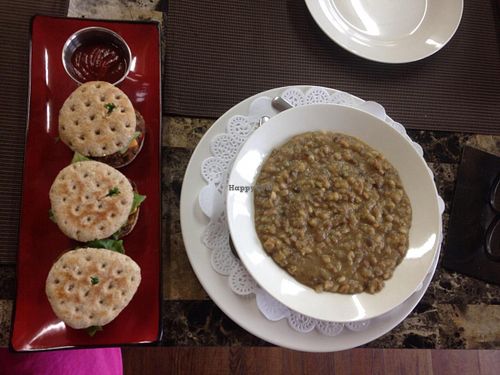 Black bean sliders and vegetable barley soup.  at iConnect Cafe in Dania Beach