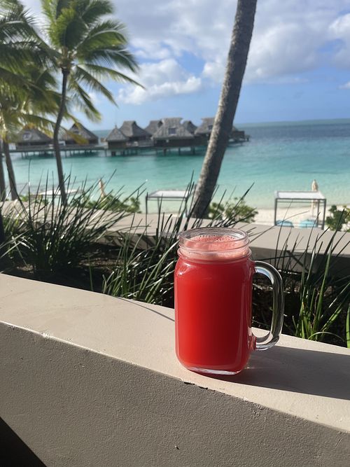 I asked to get fresh squeezed, watermelon juice… and this was the result 🥰  at Iriatai in Bora Bora