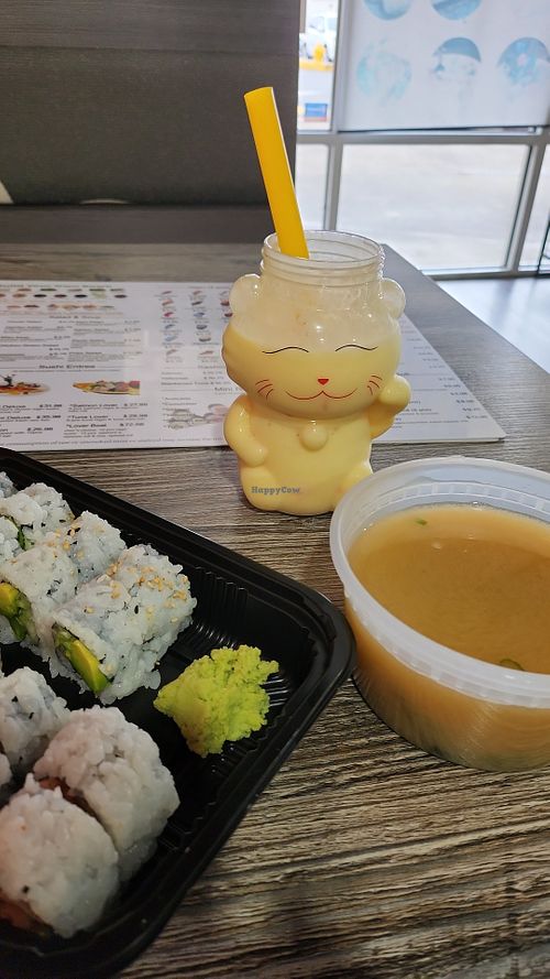 AAC roll, miso soup, coconut bubble tea at TokyRoll Sushi & Poké in Lincoln City