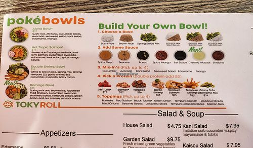 Poke Bowl menu (as of August 2025) at TokyRoll Sushi & Poké in Lincoln City