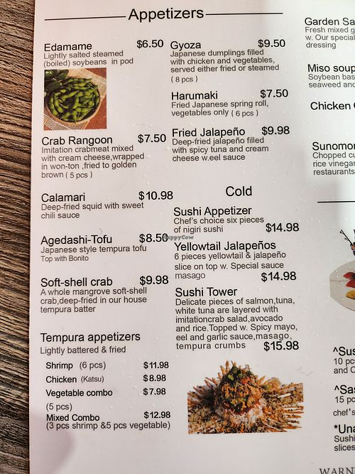 Appetizers (as of August 2025) at TokyRoll Sushi & Poké in Lincoln City