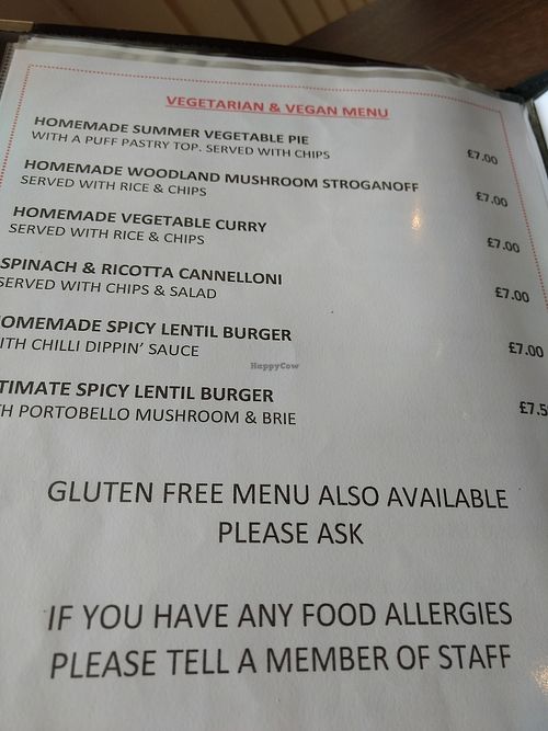 menu at Sinners Cafe in Berwick Upon Tweed
