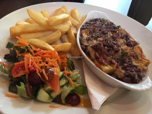 aduki pie & chips  at Sinners Cafe in Berwick Upon Tweed