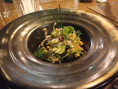 Zucchini carpaccio with almond hummus. at Auténtico  in Mendoza