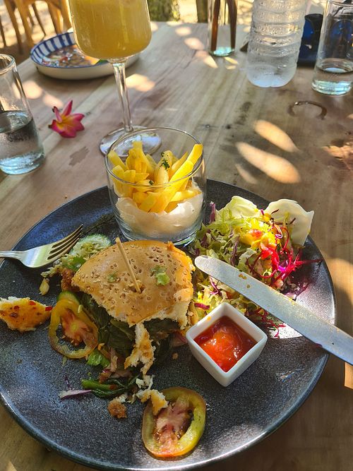 Mushroom burger at Concept La Mer in Mirissa