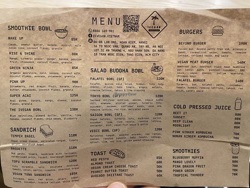Menu at the new location (the old location has a bit more on the menu.  But both location are amazing!)  at iVegan Supershop Old Quarter Hanoi - Healthy Plant Based Cafe in Hanoi