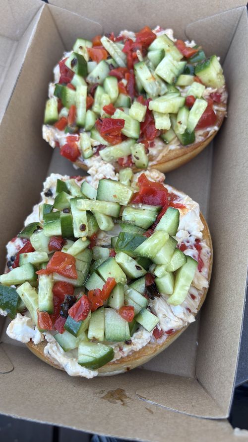 Firecracker bagel  at Ballsy Tea in North Sydney