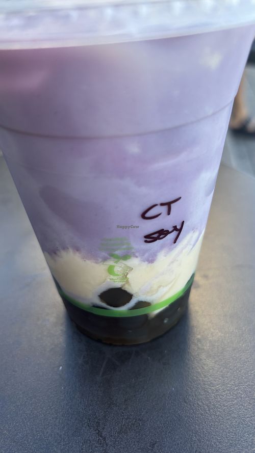 Taro latte  at Ballsy Tea in North Sydney