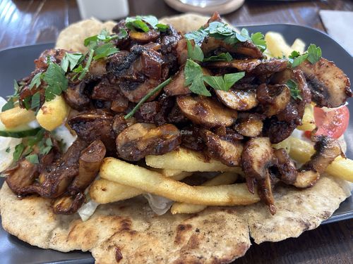 gyros, mushrooms, tzatziki, salad  at The Station Coffee + Kitchen in Stokesley