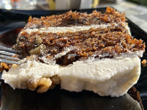 The sumptuous carrot and walnut cake  at The Station Coffee + Kitchen in Stokesley