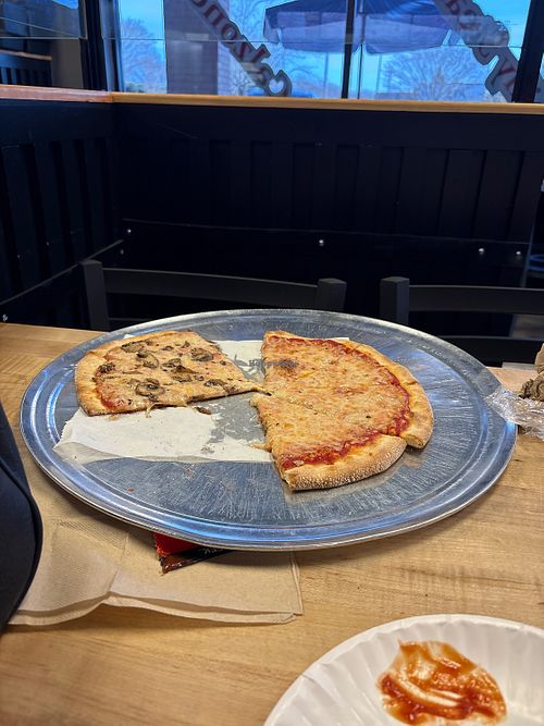 Yum! Couldn’t wait to eat it!  at Tony's Pizza in Hickory