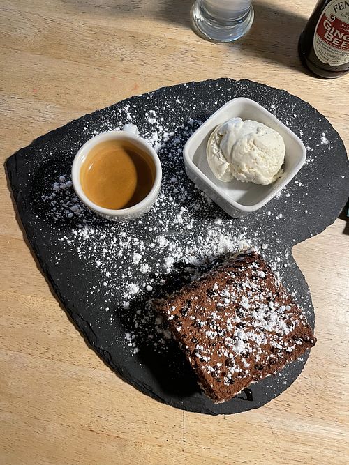 Tiramisu with vanilla icecream and espresso  at Samphire Brasserie in Plymouth