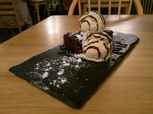 Chocolate Brownie & ice cream with an extra scoop at Samphire Brasserie in Plymouth
