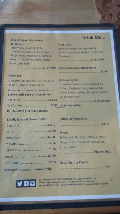 Drinks menu 1 - November 2017 at Samphire Brasserie in Plymouth