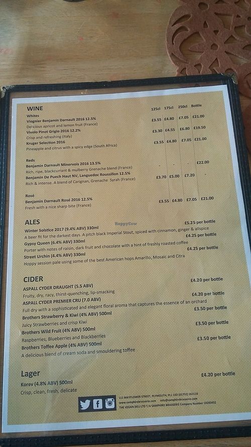 Drinks menu 2 - November 2017 at Samphire Brasserie in Plymouth