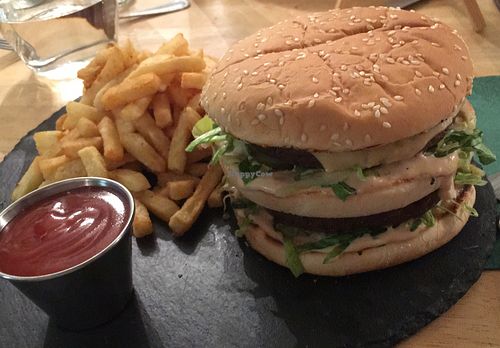 Wonderful double burger  at Samphire Brasserie in Plymouth