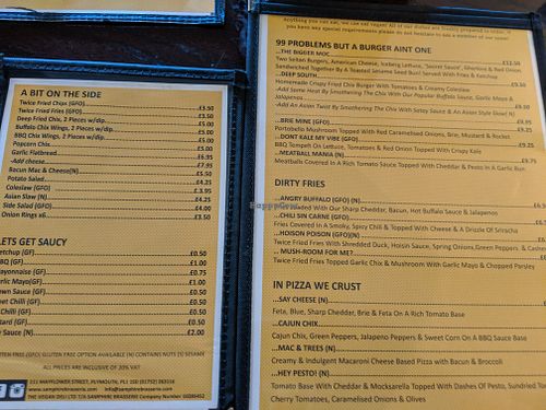 menu at Samphire Brasserie in Plymouth