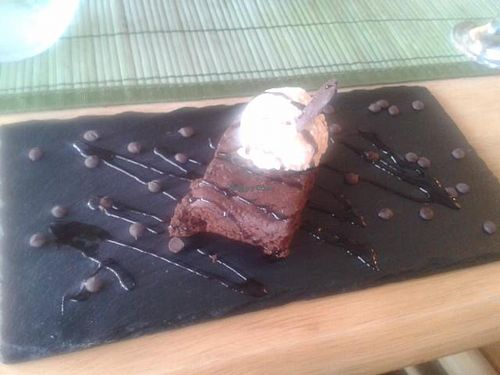 vegan gluten-free brownie with ice cream! at Samphire Brasserie in Plymouth