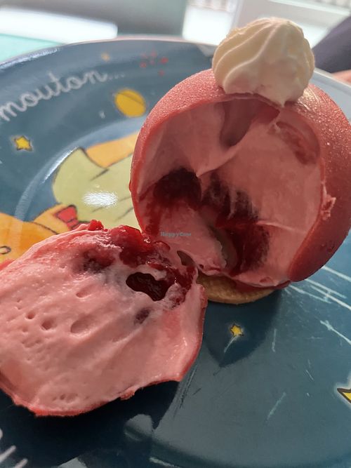 Raspberry and white chocolate mousse   at GingerSnap Patisserie in West Melbourne