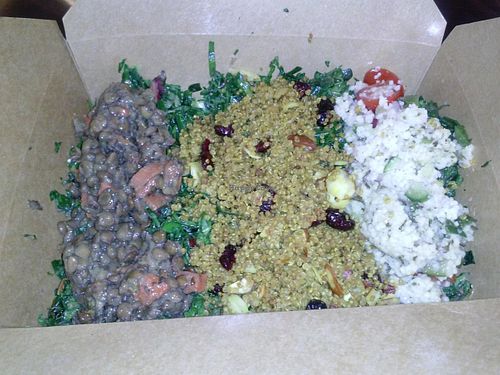 Bizness kale salad with carrots & lentils, curried quinoa, and Greek couscous at Bronze Cafe at The Center in Las Vegas