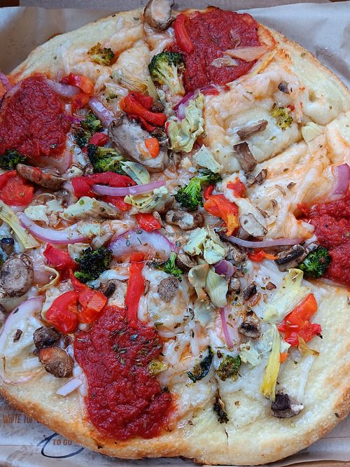 Here's a favorite nongmo pizza I like at a possible place to meet. at Vegan Minglers in Tuscaloosa