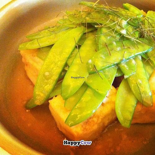 tofu with sweet pea in garlic sauce at Celadon in Metro Manila